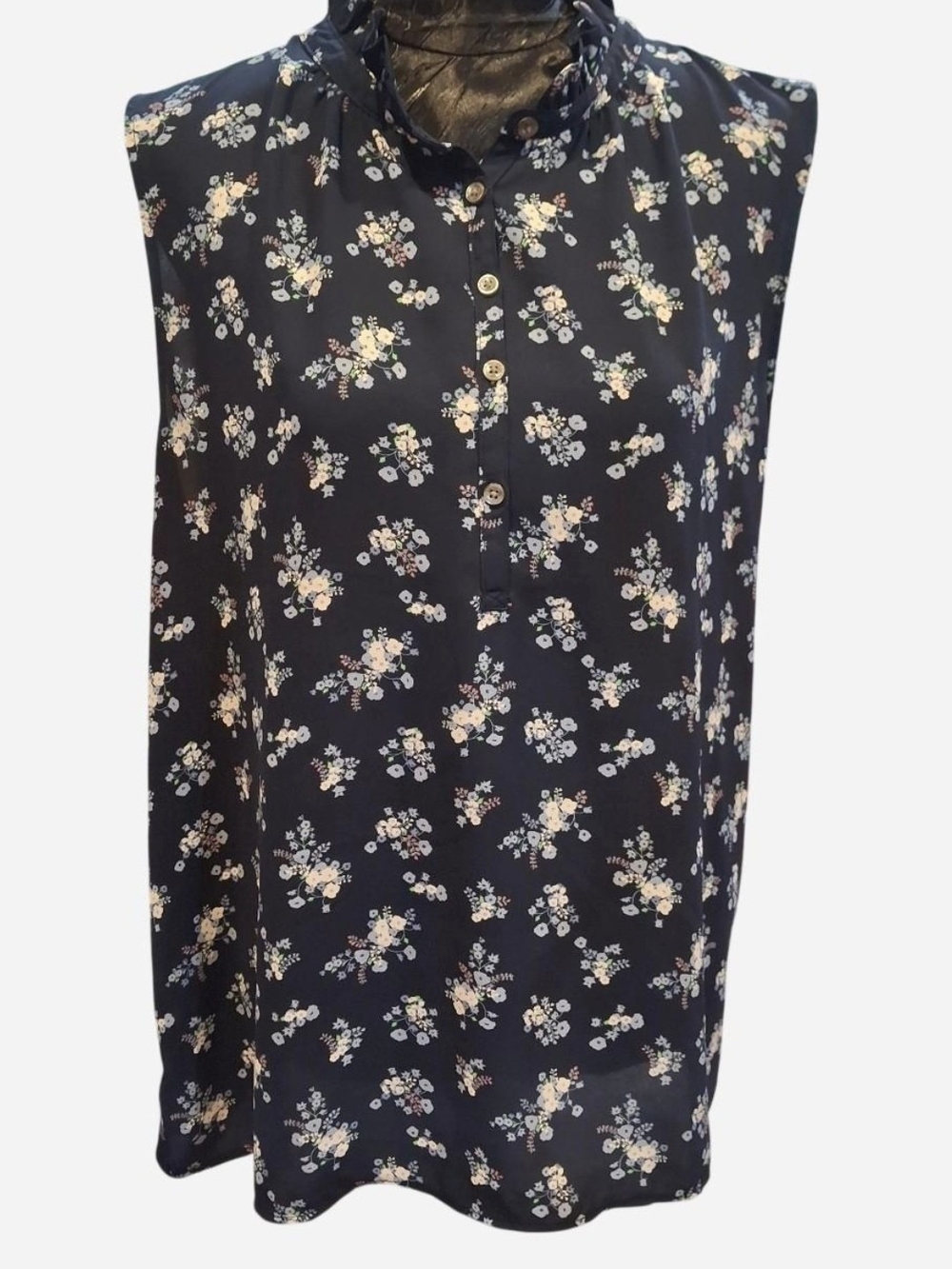 LOFT Petite Navy Blue Floral Sleeveless Blouse - Petite XL